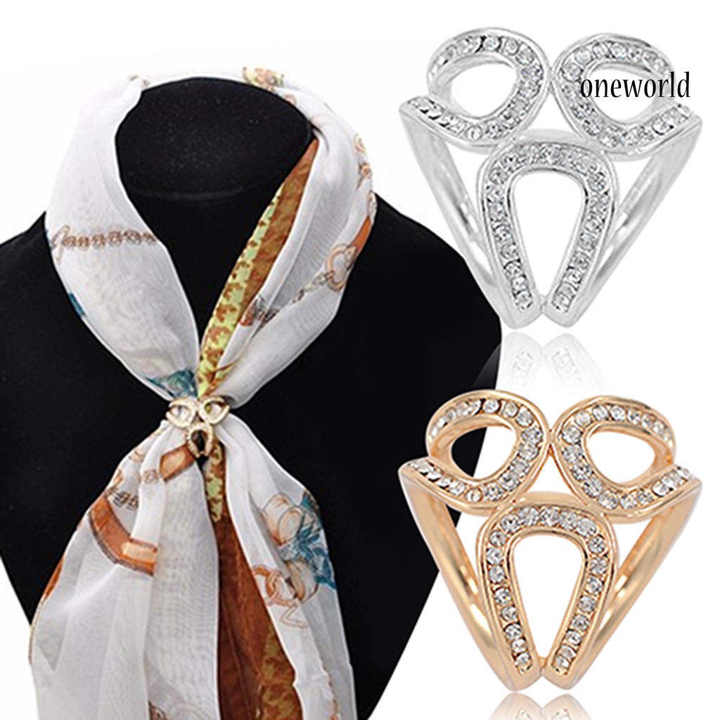 OW@ Scarf Buckle Clip Simple Easy Matching Alloy Three-ring Rhinestone Shawl Holder for Shopping Travel