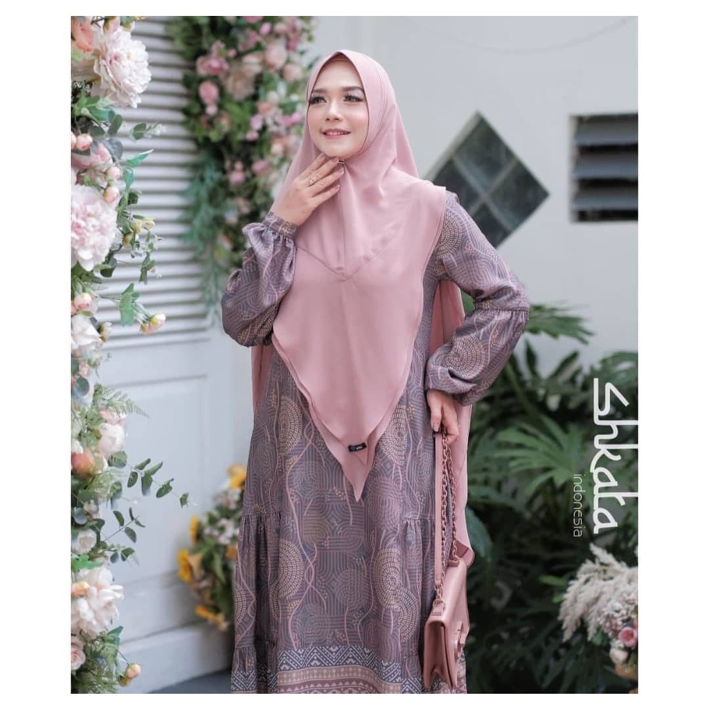 Fashion Muslim Dewasa Dress Muslim Syar'i Gamis Amata Mauve Purple Set By Shkata Original