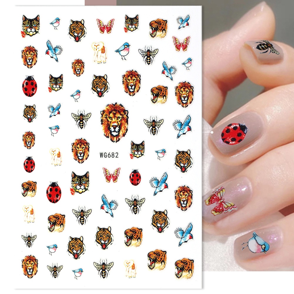 1 Lembar / Pak Stiker Kuku Transfer Air Motif Sapi / Kupu-Kupu / Geometri 3d Untuk Nail Art Diy