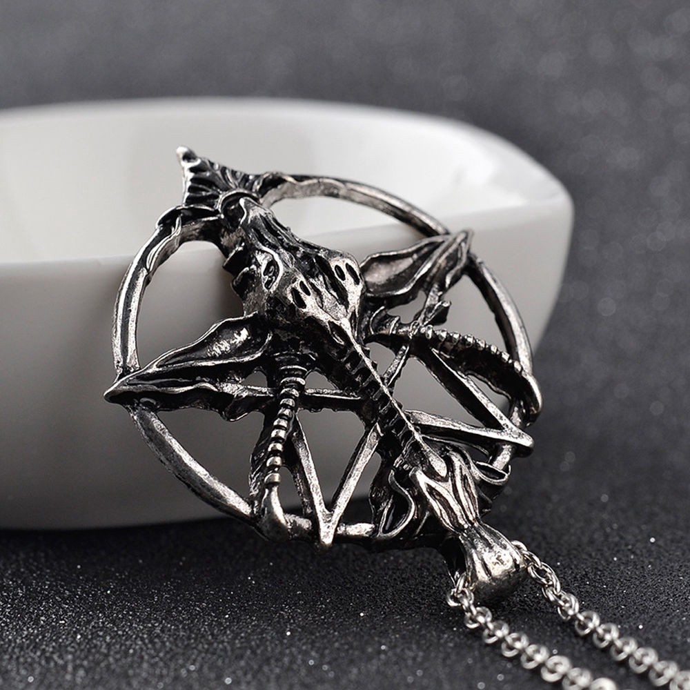 MURAH KALUNG CUTIE Fashion Unisex Women Men Retro Pentagram Pan God Skull Goat Head Pendant Chain
