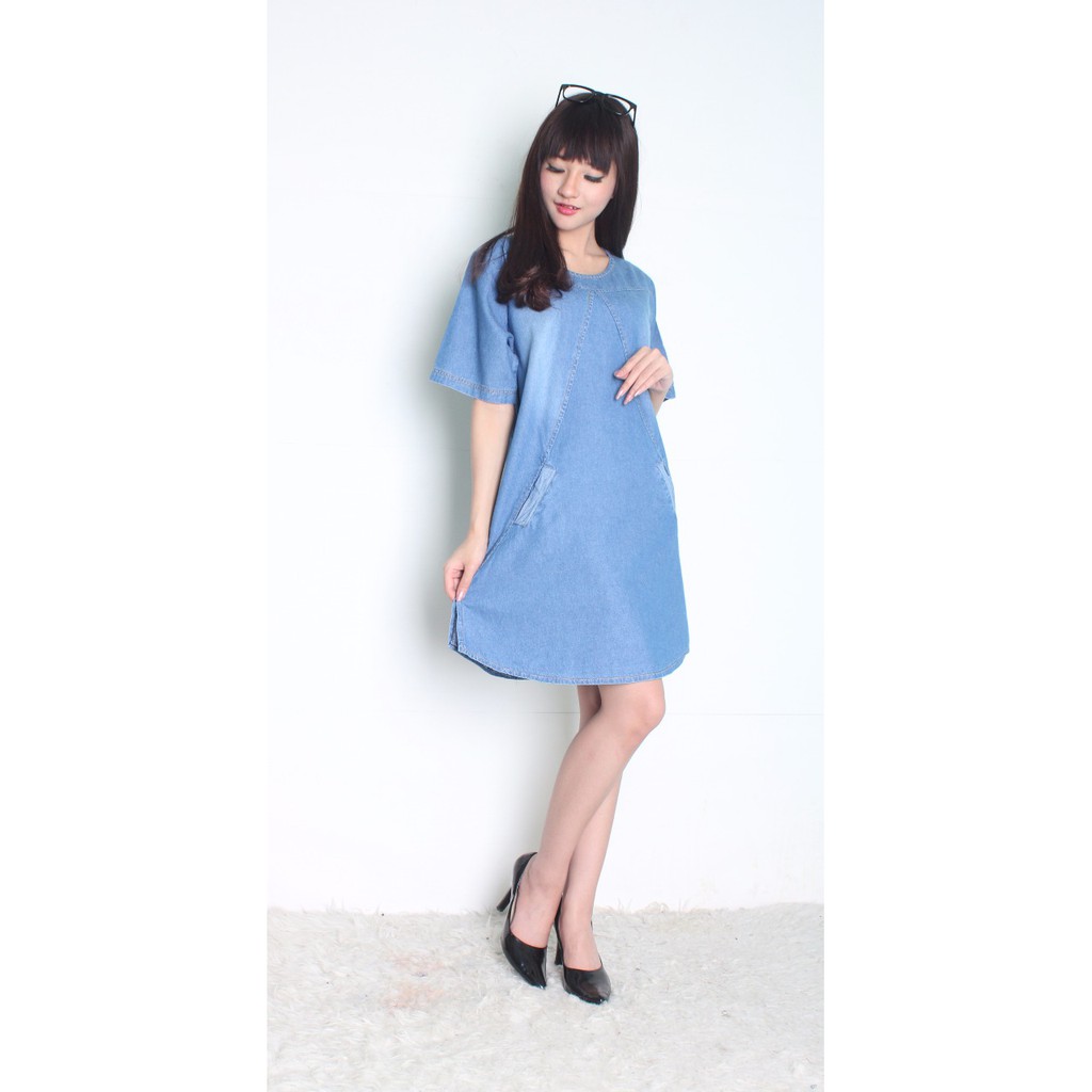 SB Collection Midi Dress Nindy Jeans Terusan Shortdress Wanita