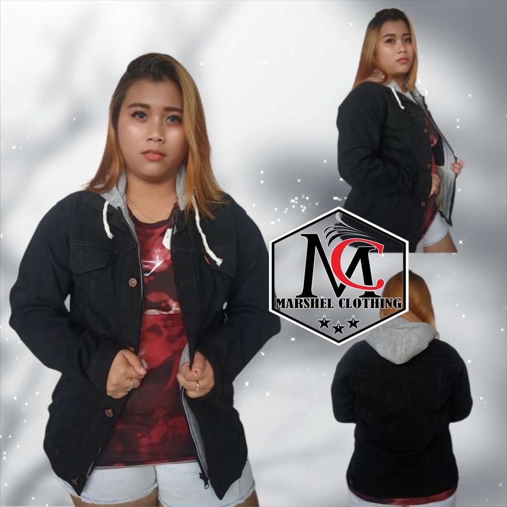 RCL - Jaket Jeans Hoodie Ariel / Jaket Jeans Cewek Ariel / Hoodie Jeans Wanita / Jaket Jeans Denim Ariel Double Sleeting - Biowash Hoodie Hitam Wanita - Jaket Ariel