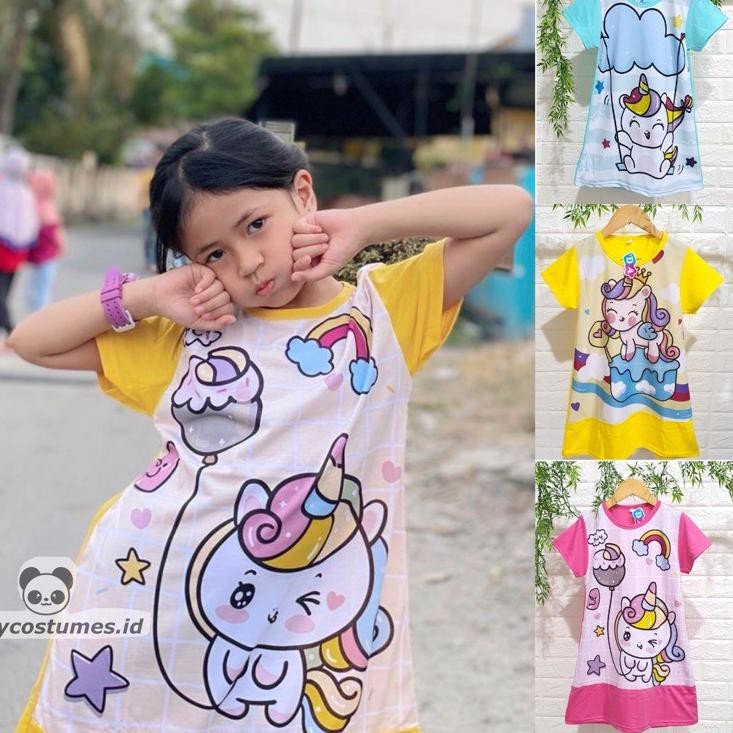 Terlaris CLFDO DRESS DASTER PRINTING DA DEDINA MOTIF UNICORN KARTUN LUCU 2-10 TAHUN 72