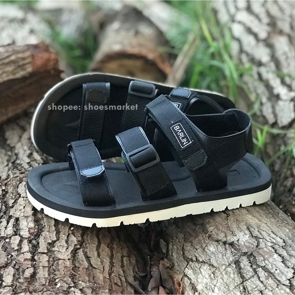 BISA BAYAR DITEMPAT (COD) SANDAL GUNUNG PRIA BLACK WHITE CASUAL SENDAL ORIGINAL BARLIN