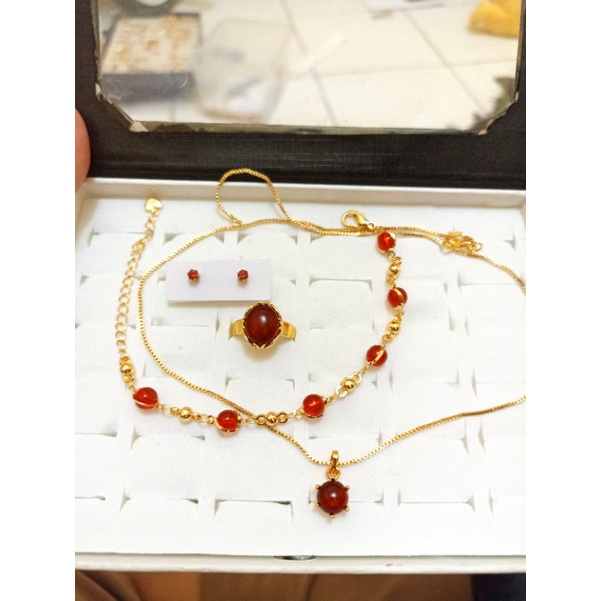 set aksesoris wanita Xuping permata merah zircon