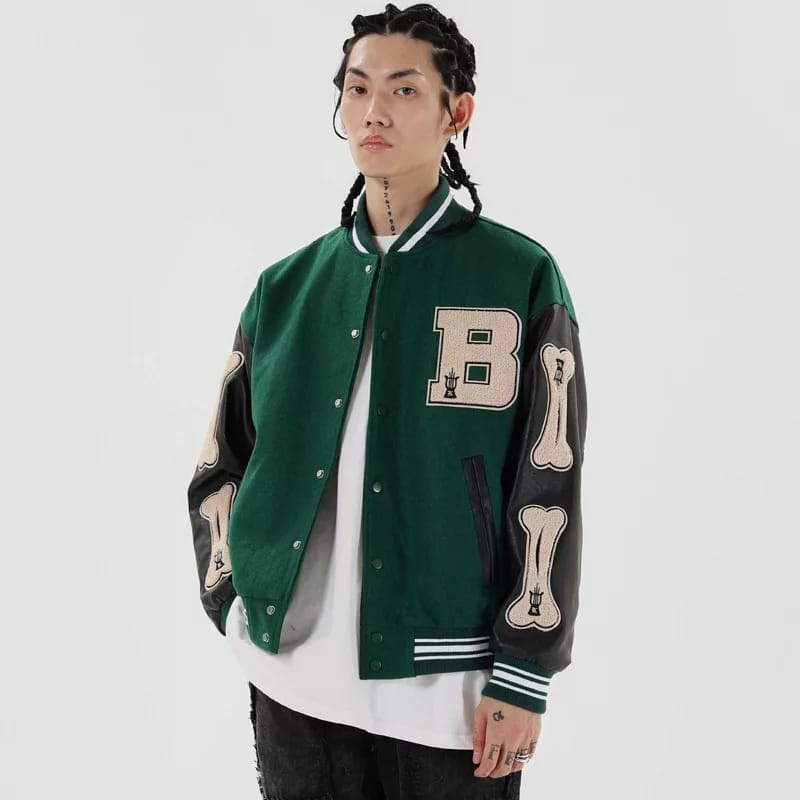 B VARSITY || THE BONE VARSITY JAKET BISBOL KOREAN FASHION WANITA DAN PRIA