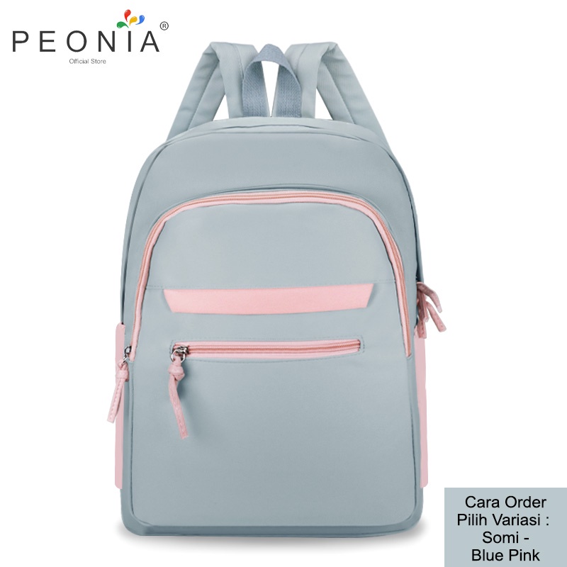 Peonia PNA SOMI Ransel Korea Tas Wanita Laptop Punggung Import Kantor Kerja Sekolah Kuliah Outdoor Trendy Fashion Style Travel Casual Backpack Anak Remaja Perempuan Selempang Cewek Bag-Blue Pink