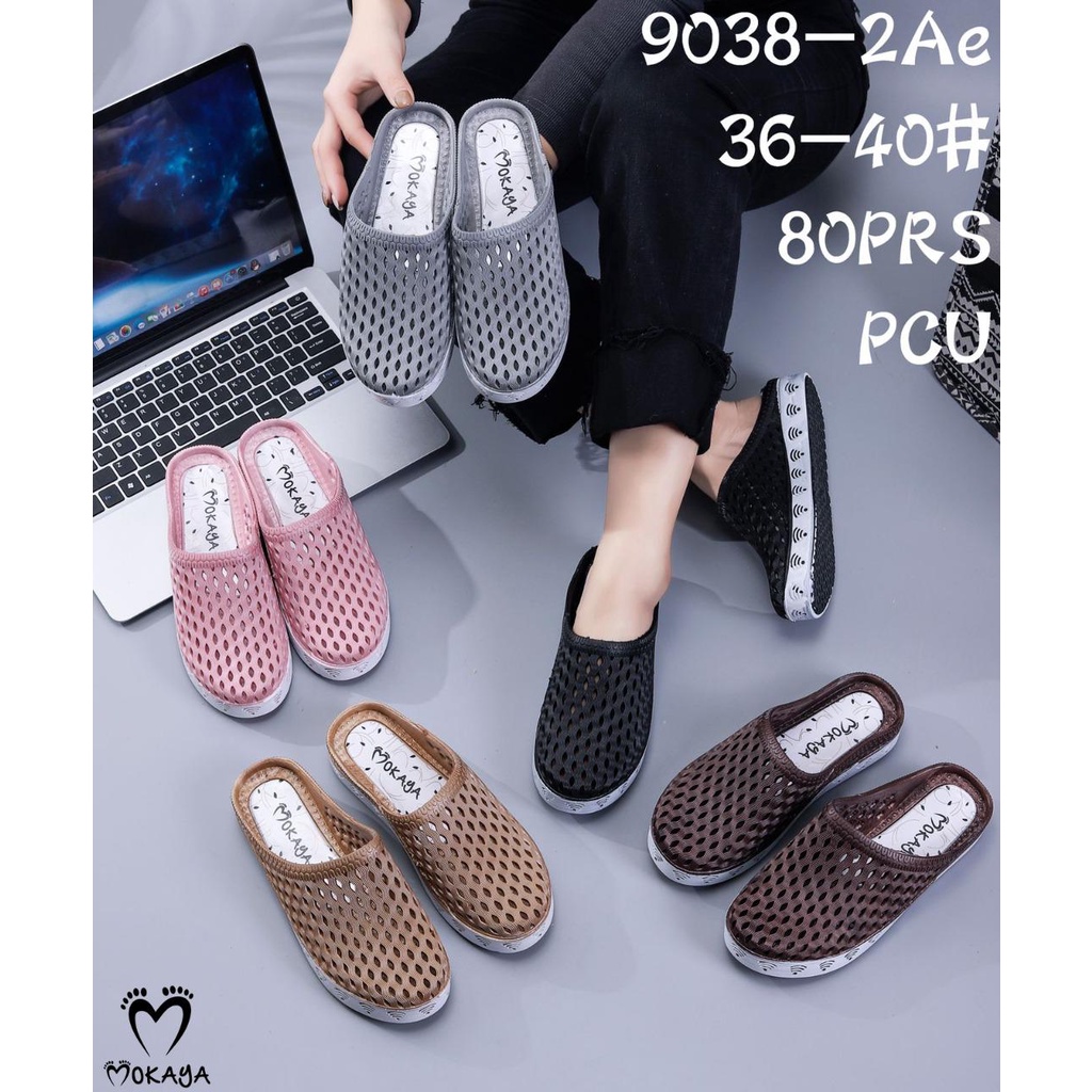 Sepatu Slop Bakpao Jelly Wanita Bakpao Motif Lubang Jaring Keren Casual Empuk Cantik Import Mokaya / Size 36-40  (9038-231/+3)