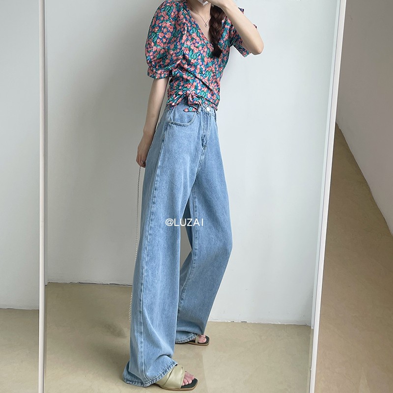 new high waist celana jeans panjang wanita kulot