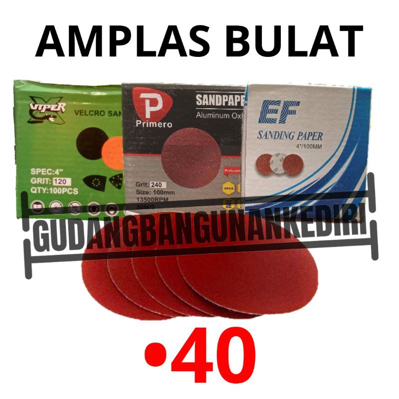 amplas bulat 4&quot; kertas gosok bulat 4&quot; grit 40 amplas gerinda 4&quot; sanding disc velcro 4&quot; amplaa bulat