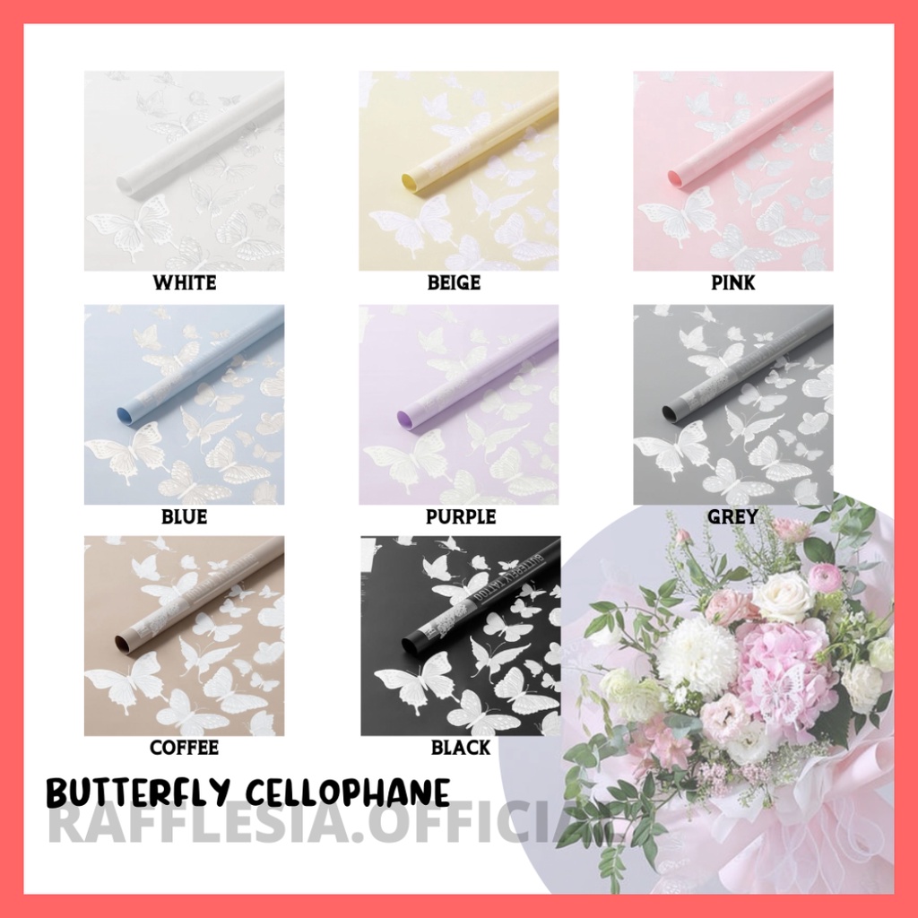 

[5 LEMBAR] BUTTERFLY CELLOPHANE MOTIF KUPU KUPU ECER LEMBARAN KERTAS BUKET BUNGA WRAPPING PAPER