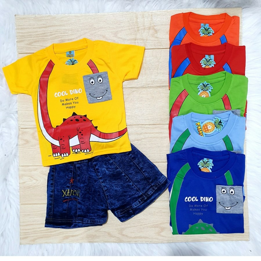 Promo Baju Set Celana Anak Dino Paket Hemat Beli Baju Gratis Celana Bahan Adem Nyaman Ringan Kualitas Export