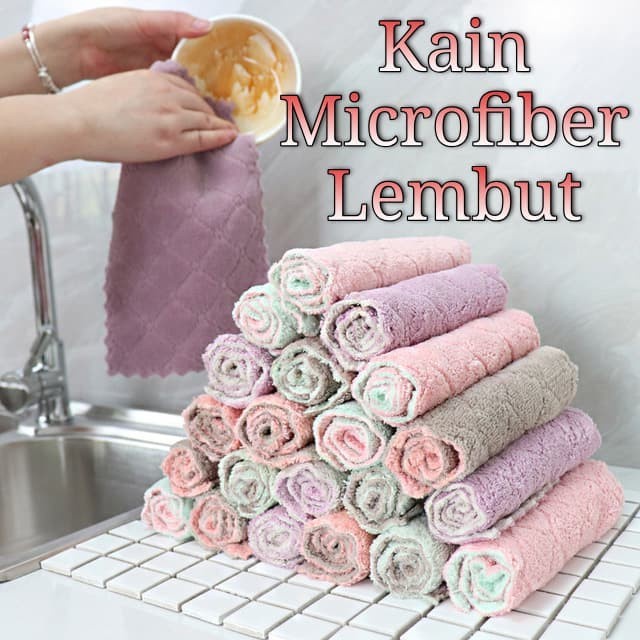 Kain Lap Dapur Meja Piring Anti Minyak Microfiber Kitchen Towel Serbaguna Serap Air Cleaning Cloth Murah COD