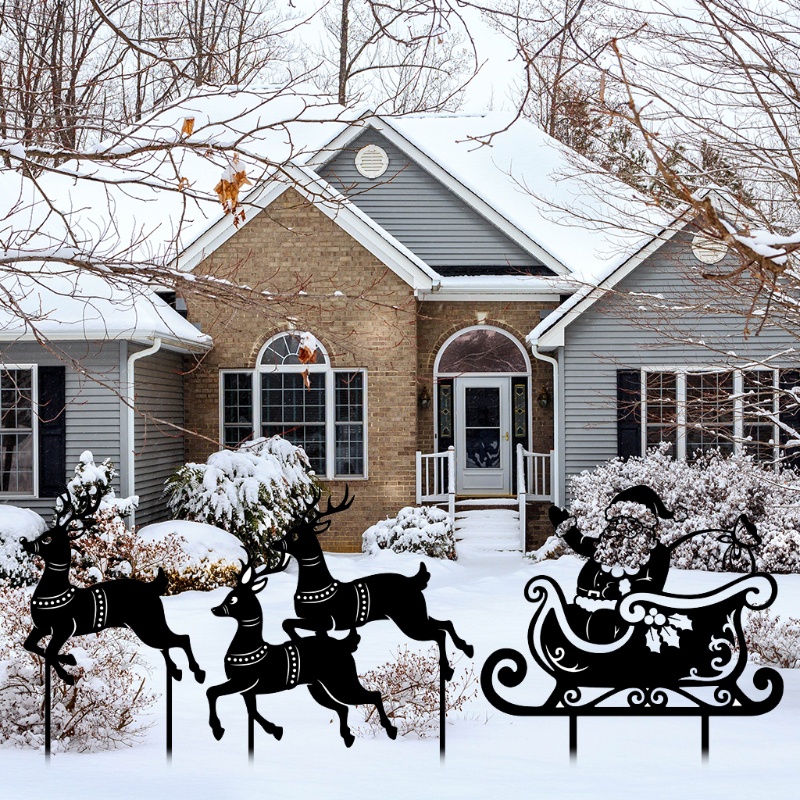 Siluet Rusa Santa Claus Bahan Logam Untuk Dekorasi Natal