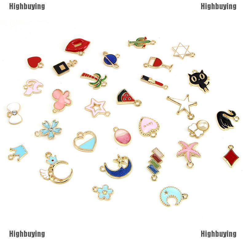 ☃☃ 30pcs / Set Liontin Manik-Manik Enamel Charms Untuk Membuat Perhiasan