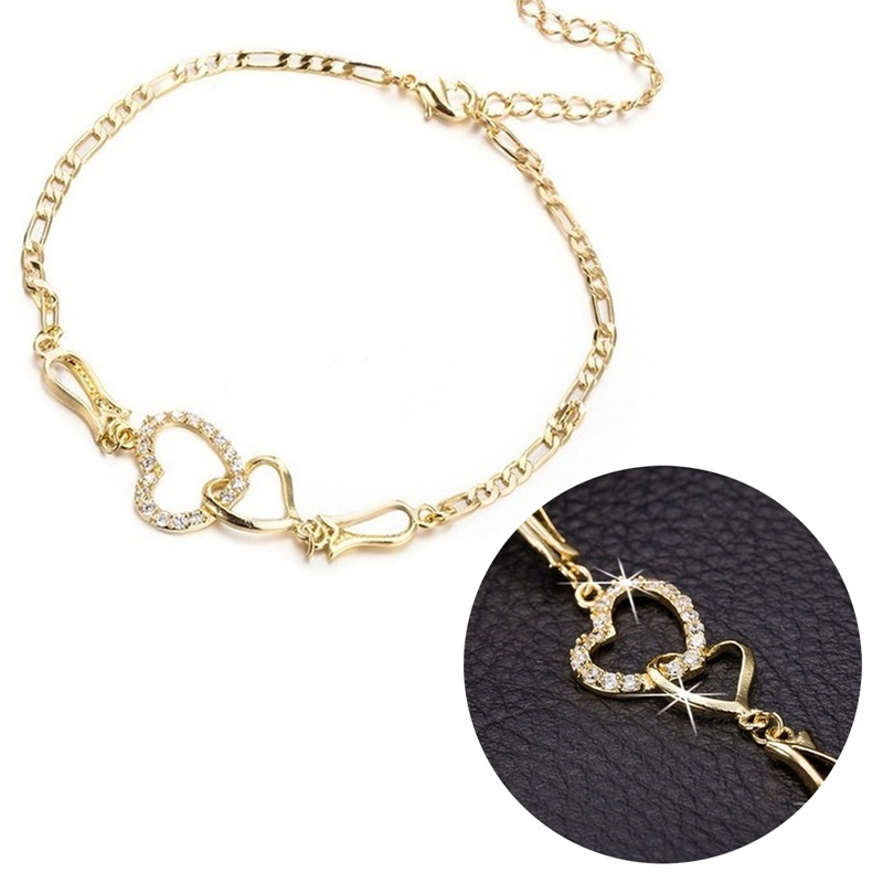 Gelang Kaki Wanita Desain Hati Ganda Hias Kristal Untuk Pernikahanpantaihadiah