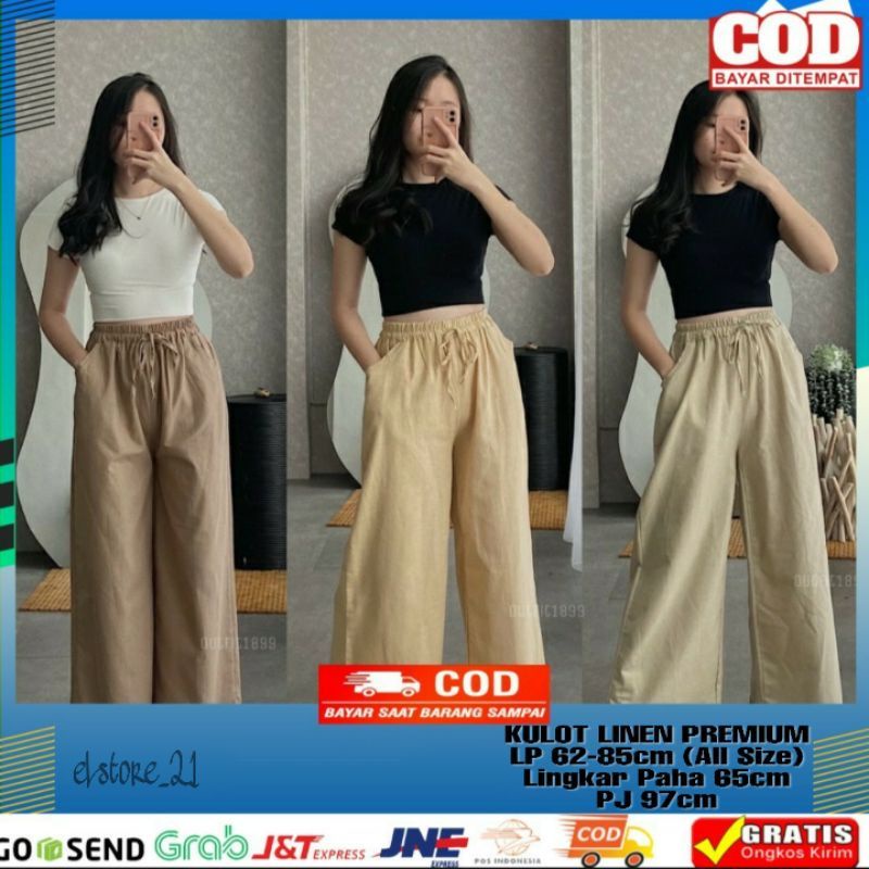 Celana kulot linen rami HIGHWAIST pinggang Full karet Ukuran allsize  tali pinggang