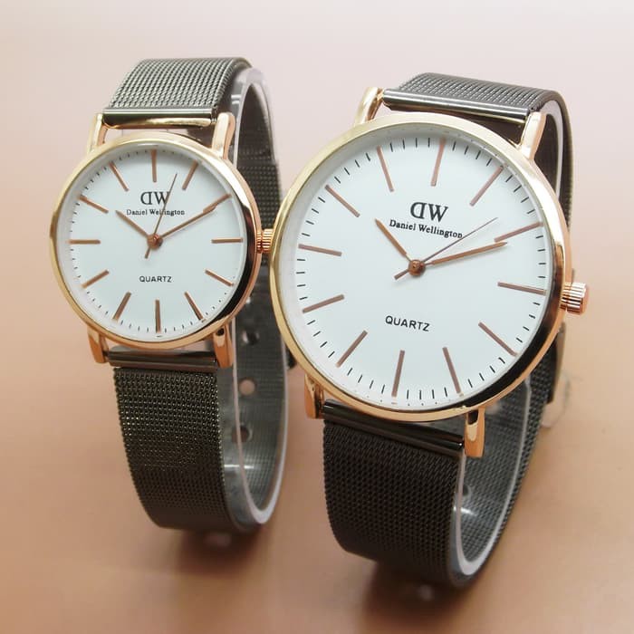 Jam Tangan Couple DW Rantai Tali Pasir Black Rosegold White Buruan
