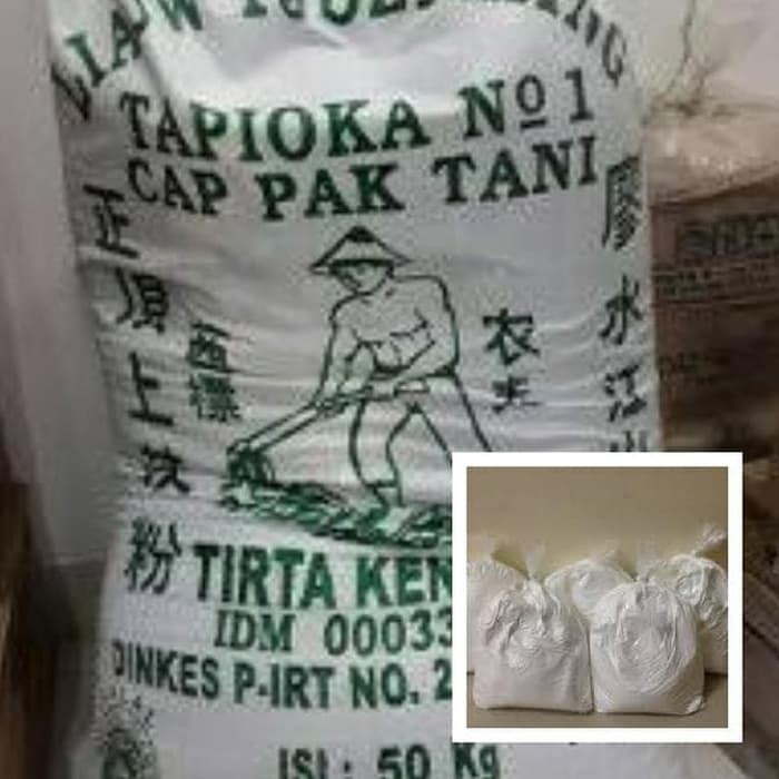 

aina Repack Dari Karung Tepung Tapioka Cap Pak Tani Liauw Tjoei Kang 1Kg