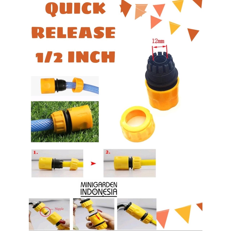 QUICK RELEASE 1/2 INCH KONEKTOR SELANG 1/2'' SAMBUNGAN KRAN KE SELANG 16mm