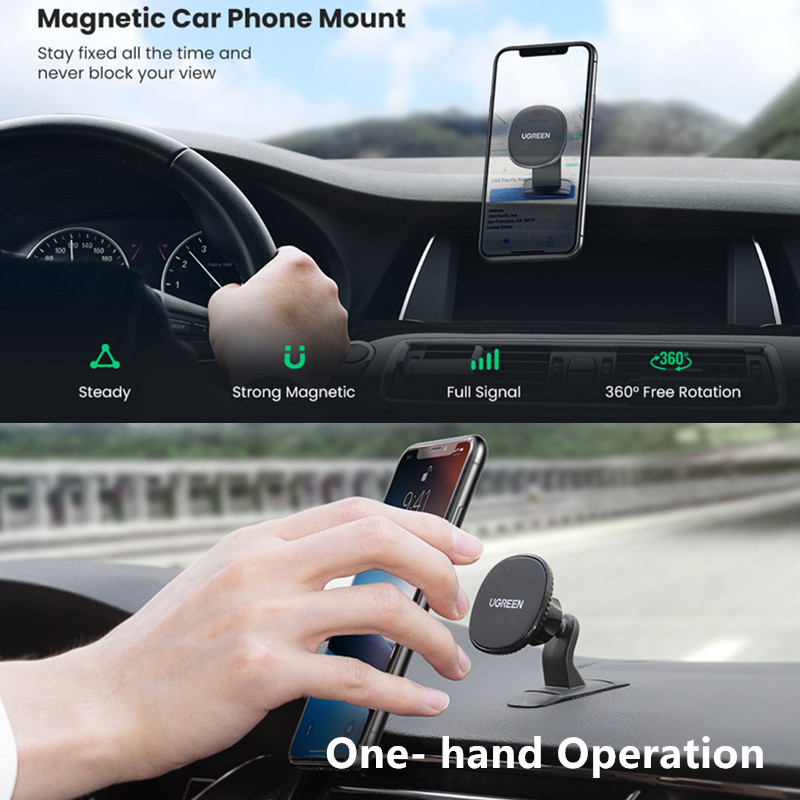 UGREEN Strong Magnetic Car Phone Holder with 3M Adhesive for 4.7''-7.2'' Mobile Phones 360° Rotation Phone Stand