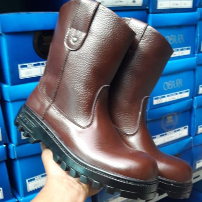 sepatu safety boots proyek lapangan kerja kontaktor pria kulit asli ujung besi coklat tan hitam 38 39 40 41 42  43 original 100%