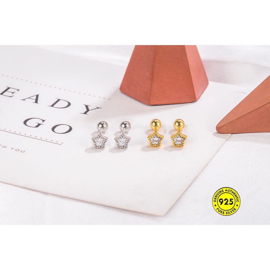 Anting Tusuk Bentuk Pentagram Aksen Berlian Imitasi Anti Alergi / Luntur Untuk Perhiasan Wanita