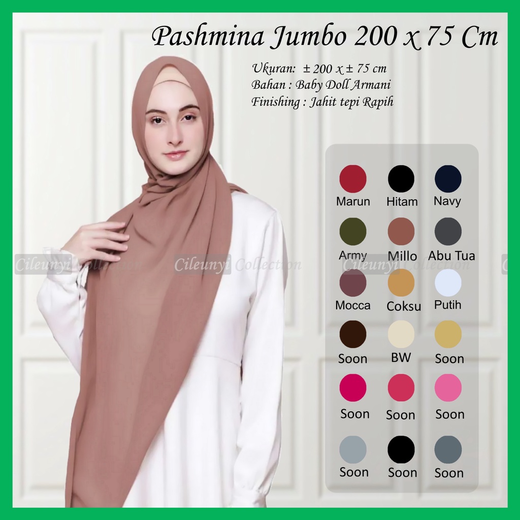 Aline Pashmina PROMO Pashmina Ceruty Babydoll 200x75 cm jahit tepi