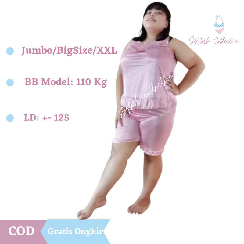 Lingerie jumbo Lv lover fashion,hp satin import setelan kembang satin