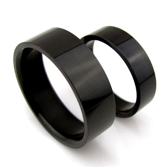 [2 Cincin - Ukir Nama   Box Cincin] Cincin Couple Titanium Hitam Murah