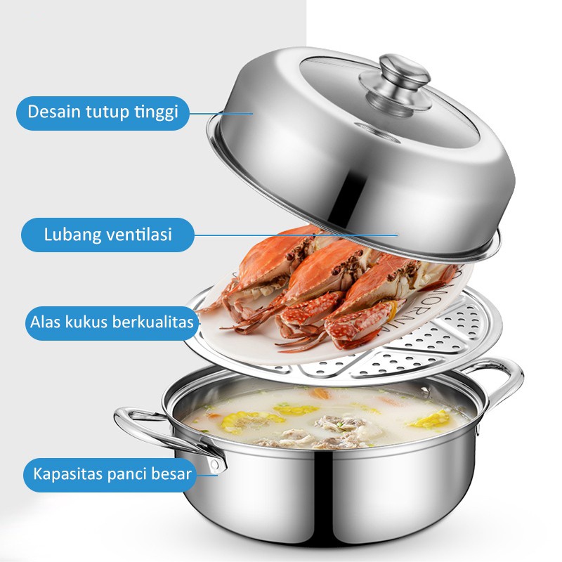 Panci Steamer Stainless Steel Kukus 1 Susun Panci Rebus Milk Pot Dandang Steamer Cooking Pot Deep Fryer