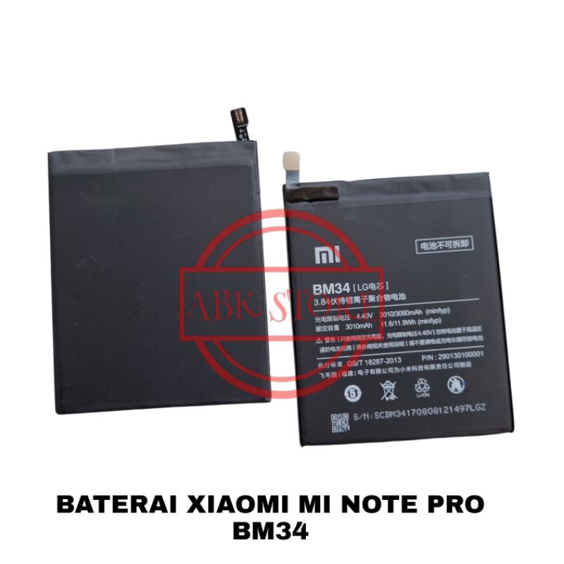 BATRE BATERAI BATTERY XIAOMI MI NOTE PRO BM34 ORIGINAL