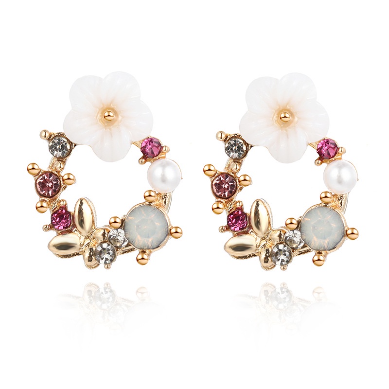 Anting Tusuk Gantung Desain Bunga Hias Berlian Warna Warni Gaya trendy Untuk Wanita