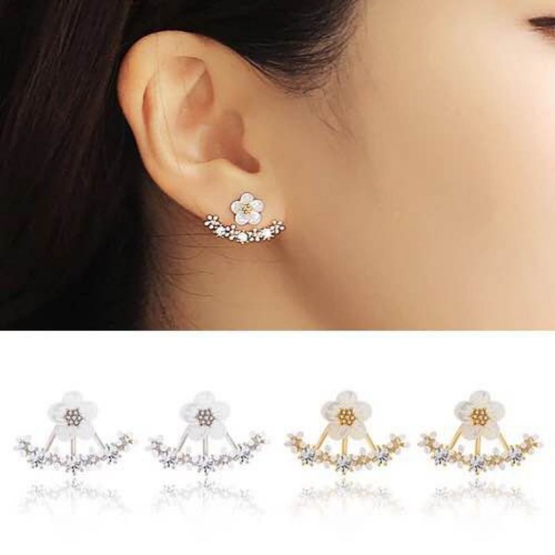 Anting Baris Bunga Zircon Flower Stud Earrings