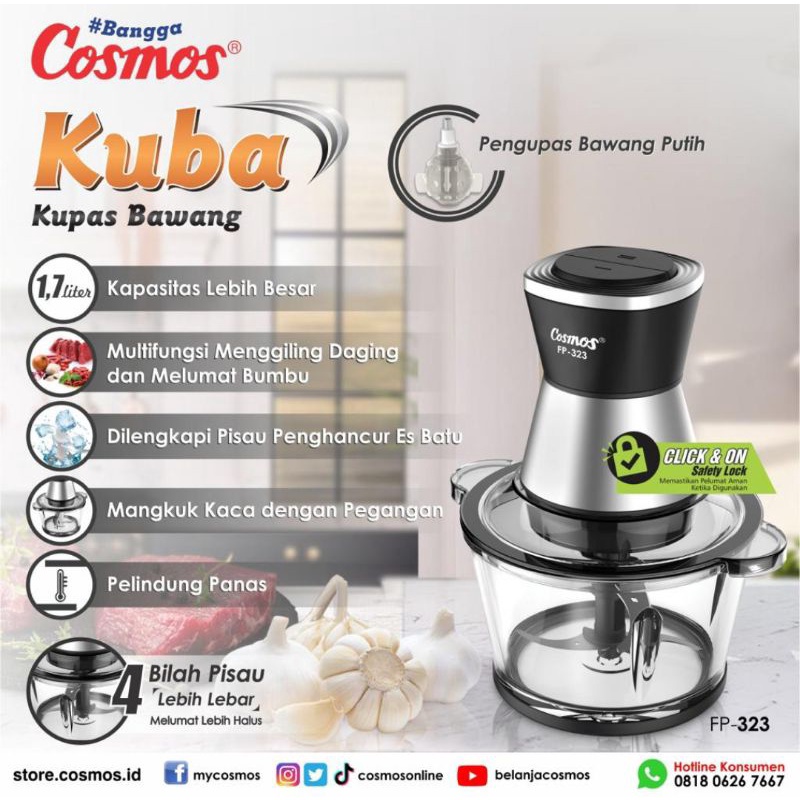 chopper Food Processor Cosmos FP 323 blender dan Kupas Bawang ( Kuba ) 1.7L  Cosmos Food Processor