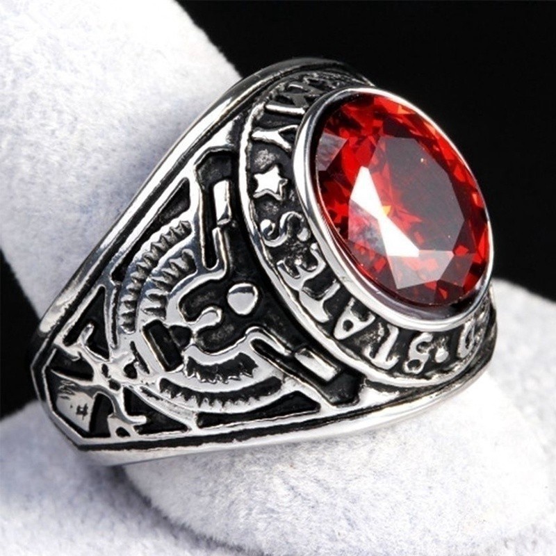 Cincin Elang Militer Vintage Fashion Pria Cincin Logam Safir Putih Alami