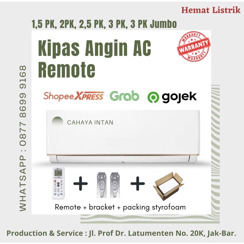 KHUSUS GOJEK dan GRAB - Kipas Angin Model AC (1.5 PK, 2 PK, 2.5 PK, 3 PK, 3 PK Jumbo) Remote