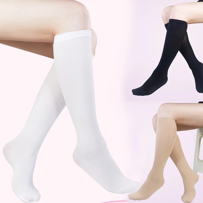 Kaos Kaki Wanita Tebal Murah Selutut Warna Hitam Putih Cream Sepasang Kaus Kaki Cewek Panjang Selutut