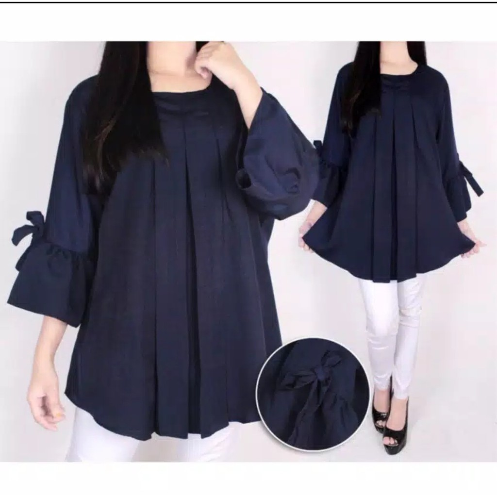 ERLINDA  BLOUSE WANITA | BIG SIZE | PLAIN BLOUSE | ATASAN WANITA | BAJU JUMBO ERLINDA-Navy