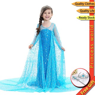 Gaun Pesta dengan Model Kostum Princess Elsa dan Hiasan  