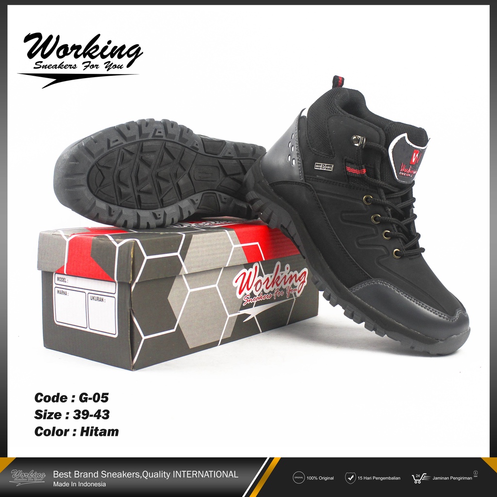 Sepatu Safety Boot Working G-05 // Sepatu Kerja Lapangan Proyek // Sepatu Pria Keren // Sepatu Kulit Pria Hiking 100% Realpict Bisa COD