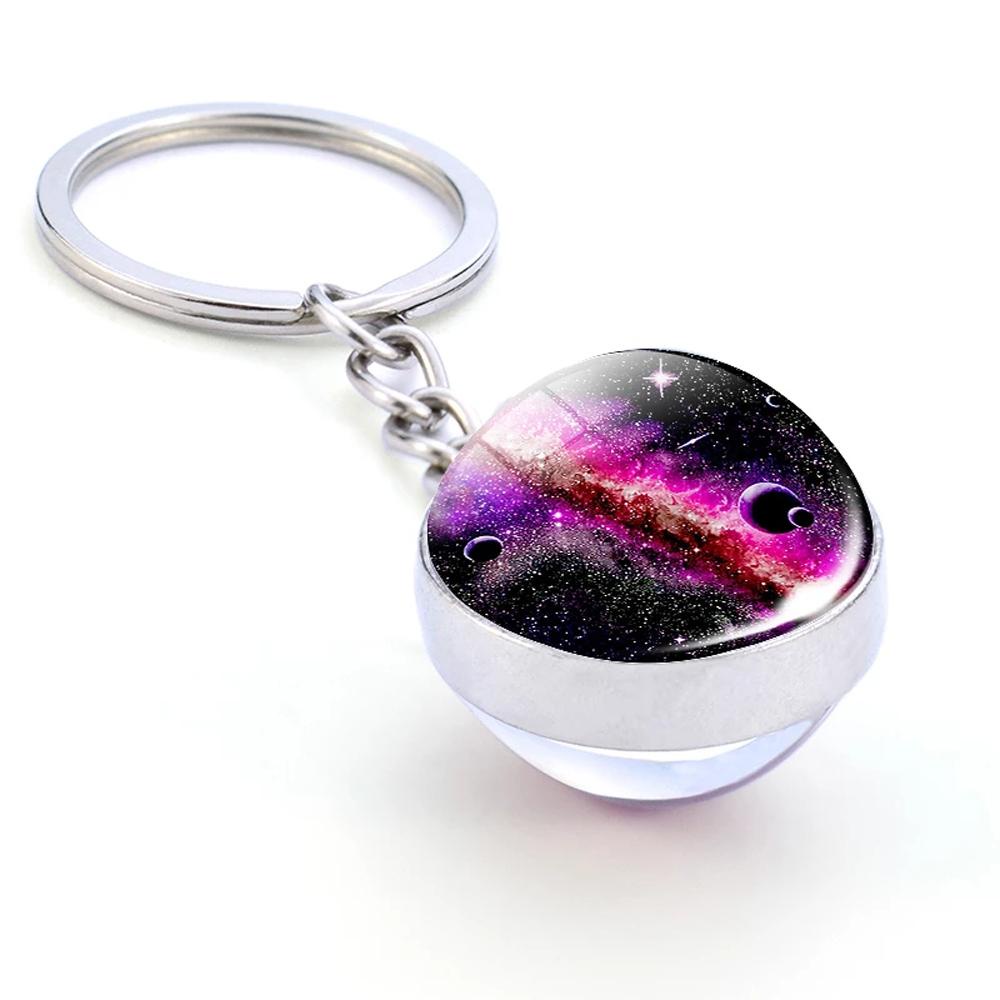 Needway   Planet Keyring Earth Hadiah Ulang Tahun Double Side Galaxy Moon Nebula Luminous