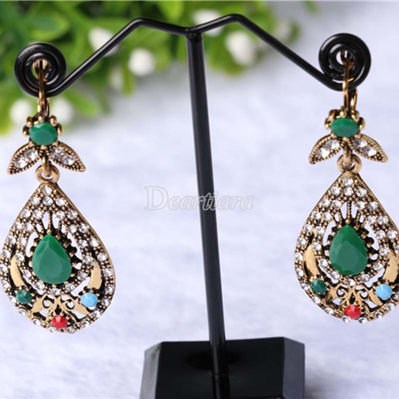 Set Perhiasan Kalung Berlian Imitasi Bentuk Tetesan Air Lapis Emas Gaya Vintage Untuk Wanita