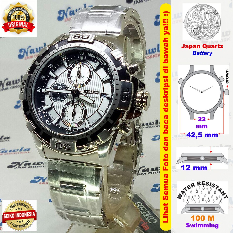 Seiko Quartz SNDC15P1 Chronograph White Silver - Jam Tangan Pria SNDC15