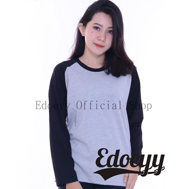 Edoeyy Raglan Lengan Panjang Abu Hitam/kaos Reglan/Baju Raglan/kaos distro/kaos lengan panjang