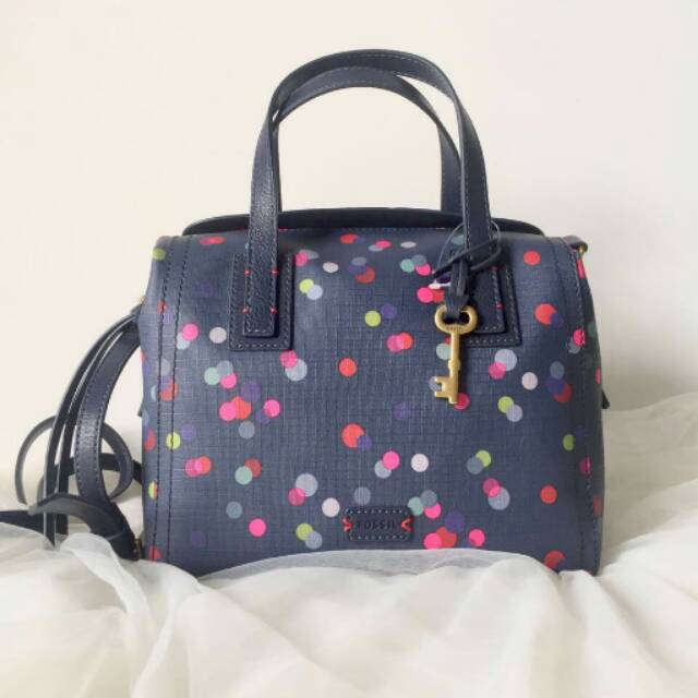 Fossil Emma Satchel Navy Polka
