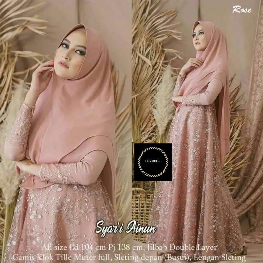 Termurah dan COD LIFIA.ID store Gamis Syari Ainun FREE HIJAB / Baju Gamis Syari Set