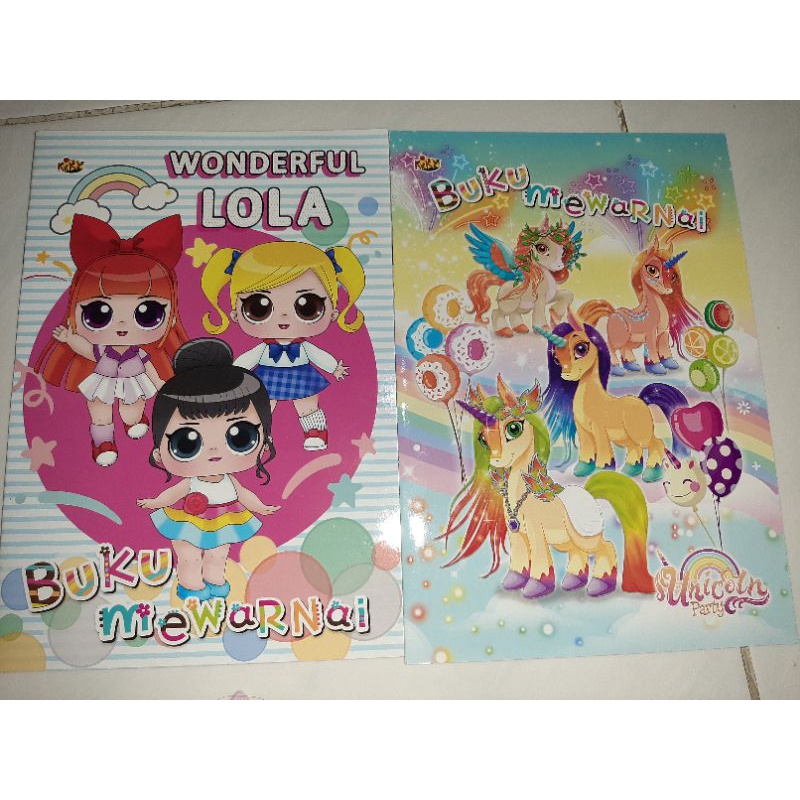 

buku mewarnai LOL lola dan unicorn. jual paket set hemat redi stok. buku kegiatan anak little pony kuda poni