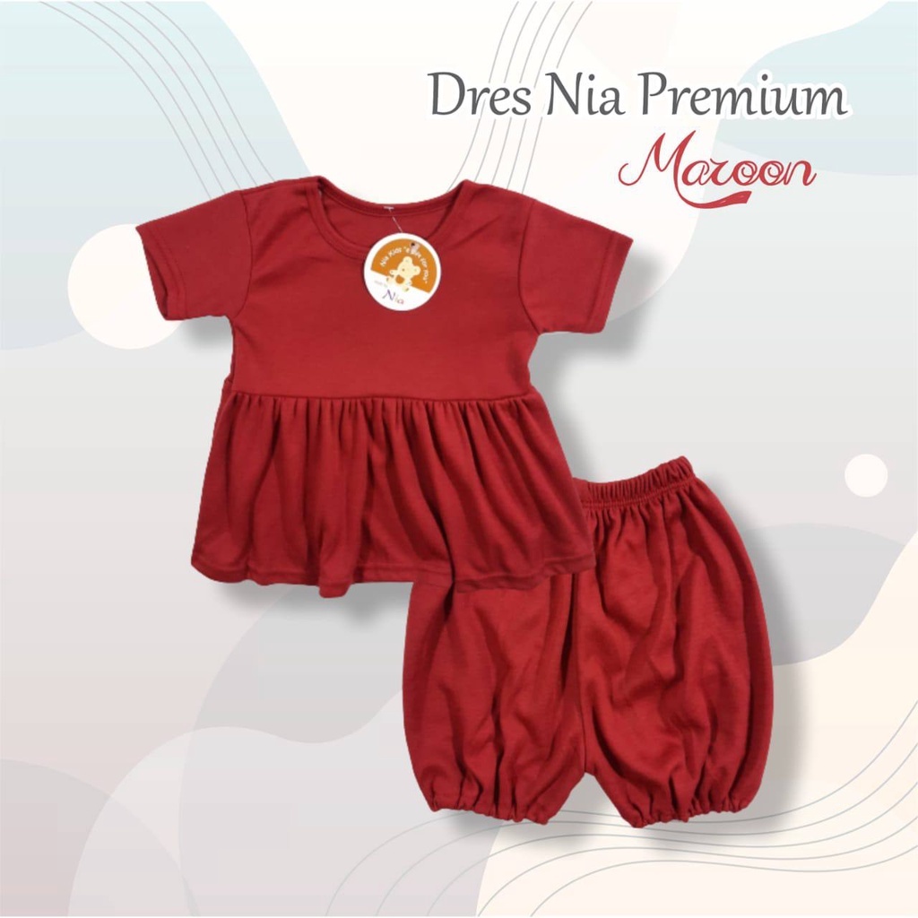 NIA Dress Bayi Perempuan Warna Polos Premium 3-6 Bulan Merk Nia