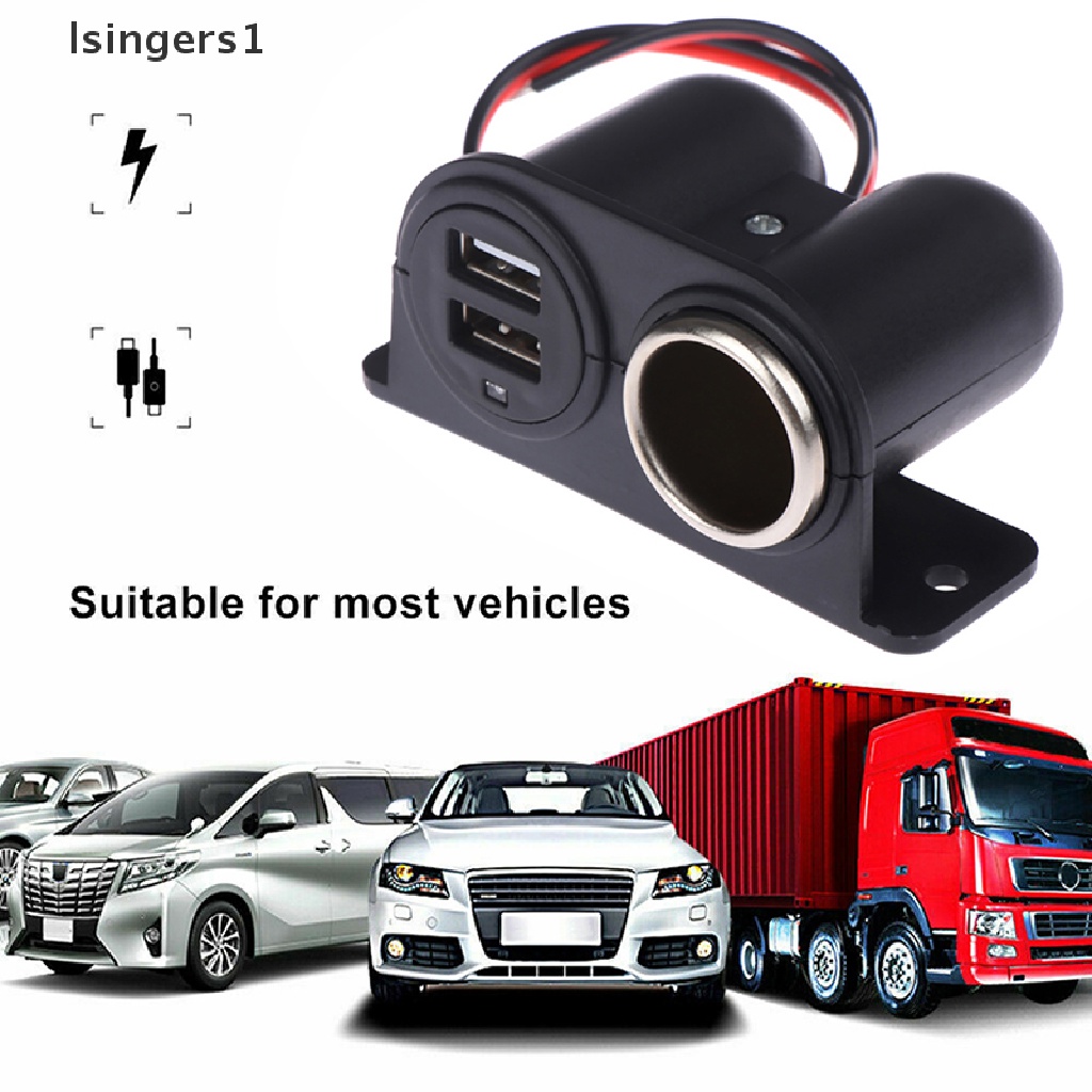 (lsingers1) Power Outlet 12V / 24V Dengan 2 Port Charger USB Untuk Aksesoris Mobil